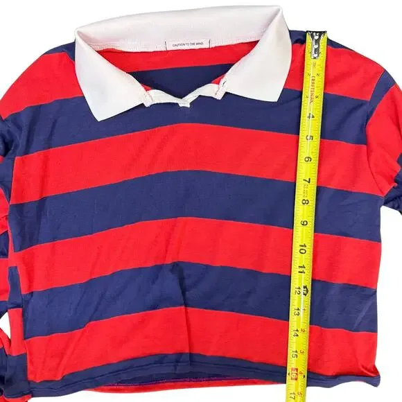 Cropped Striped Long Sleeve Polo | Women's XL | Caution to the Wind - Picture 5 of 7